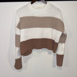 moon & madison Colorblock Sweater - Cream and Brown